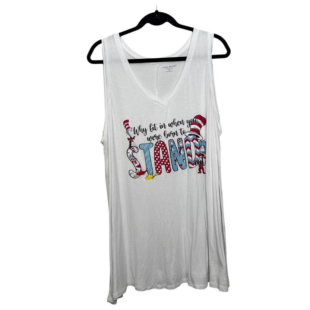 Lane Bryant Swing Tank Top Plus Size‎ 22/24 White Dr. Seuss Graphic Sleeveless